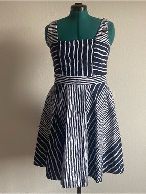 Navy and White Striped Fit-and-Flare Dress